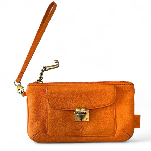 Juicy Couture Vintage Orange Leather Heart Lock Wristlet Y2K - Picture 1 of 8